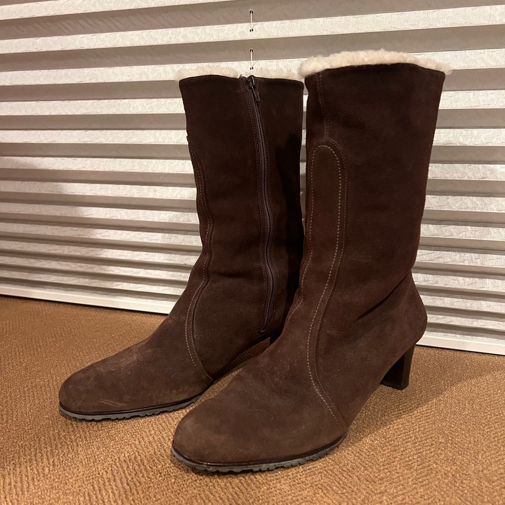 Cole Haan, Brown Suede Boots, Size 7.5B, Shearling Inside
